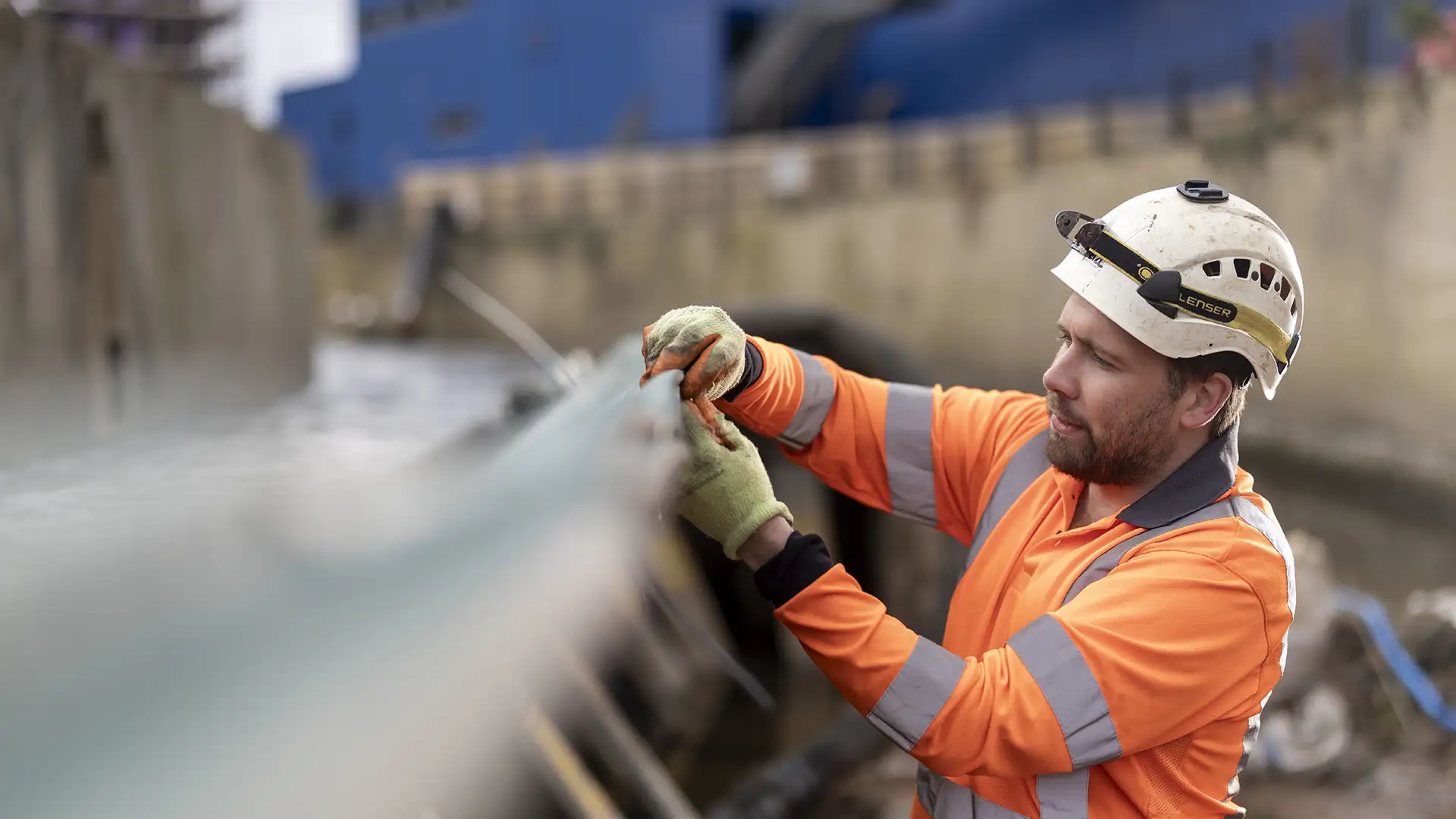 High Water engineer installing a temporary water control system as part of a design and build infrastructure project.